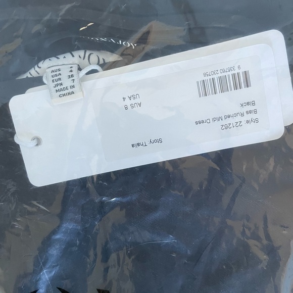 NWT - Shona Joy - THALIA BIAS RUCHED MIDI DRESS - BLACK - Size 4 - Picture 5 of 5